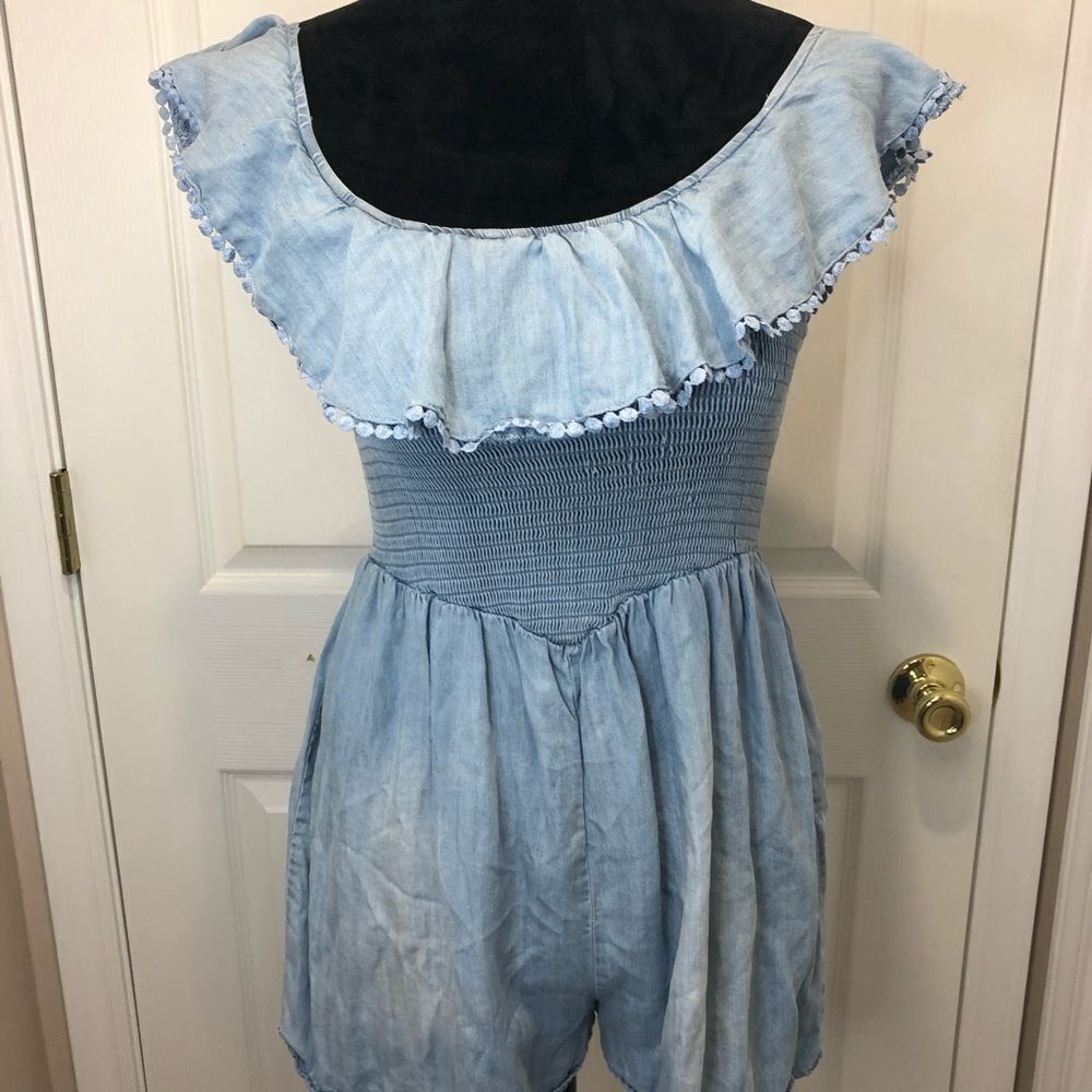 Altar’d State denim ruffle jumper romper